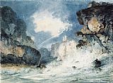 Moore Canvas Paintings - Dunnottar Castle Scotland in a Thunderstorm (after James Moore)